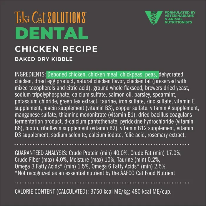 Tiki Cat Solutions Dental Chicken ingredient label