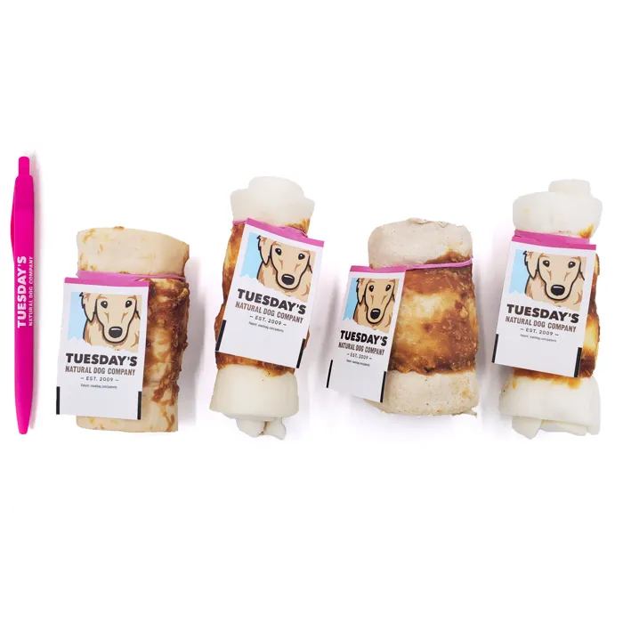 Tuesday's Natural Dog Company Mini Chicken Basted Cheek Roll with tag views