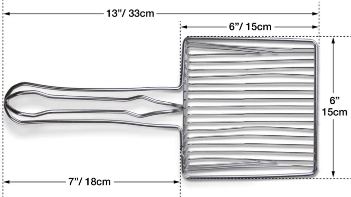 Van Ness stainless steel litter scoop, top dimensions