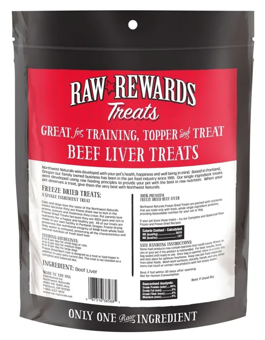 Northwest Naturals Raw Rewards Beef Liver 10 oz back