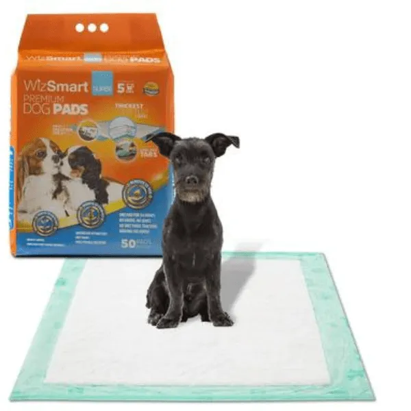 WizSmart Premium Dog Pads Super 50-pack with dog