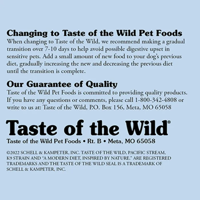 Taste of the Wild Pacific Stream 5 lb manufacturer panel