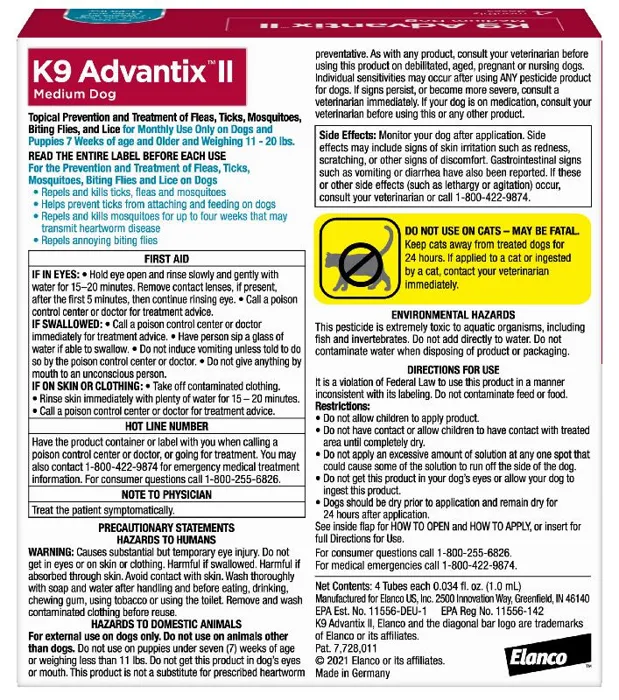 K9 Advantix Ii Dog Medium 11-20 Lbs. 4 Pack
