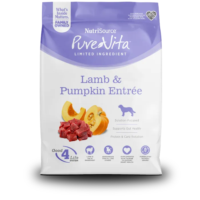 PureVita Lamb & Pumpkin Entrée 4 lb bag front